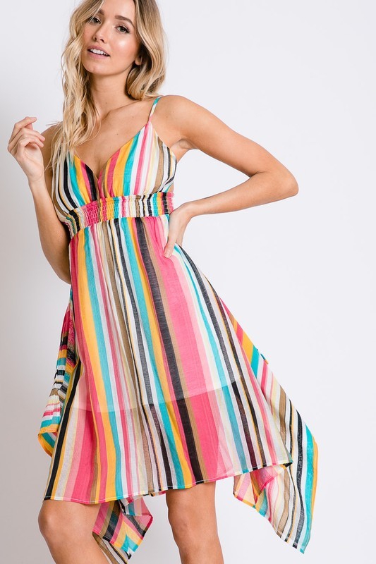 Vibrant Striped Draped Cami Dress Side